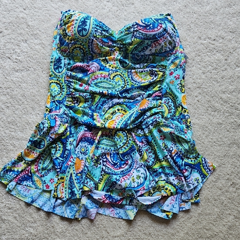 NWT Chaps Size 22W Blue Multi Paisley One-Piece Swimdress